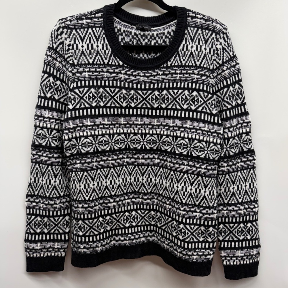 Talbots‎ Womens Thermolite Large Black White Fair Isle Sweater Cozy Staple